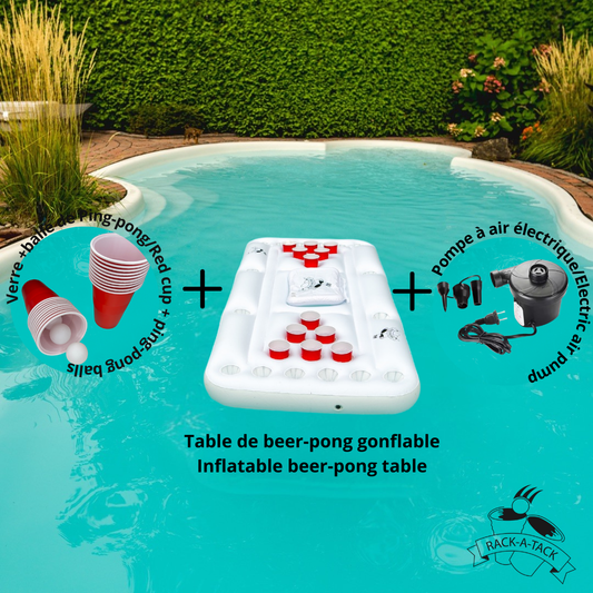 Table de beerpong gonflable+ pompe électrique+ Verre de plastique et balles de ping-pong